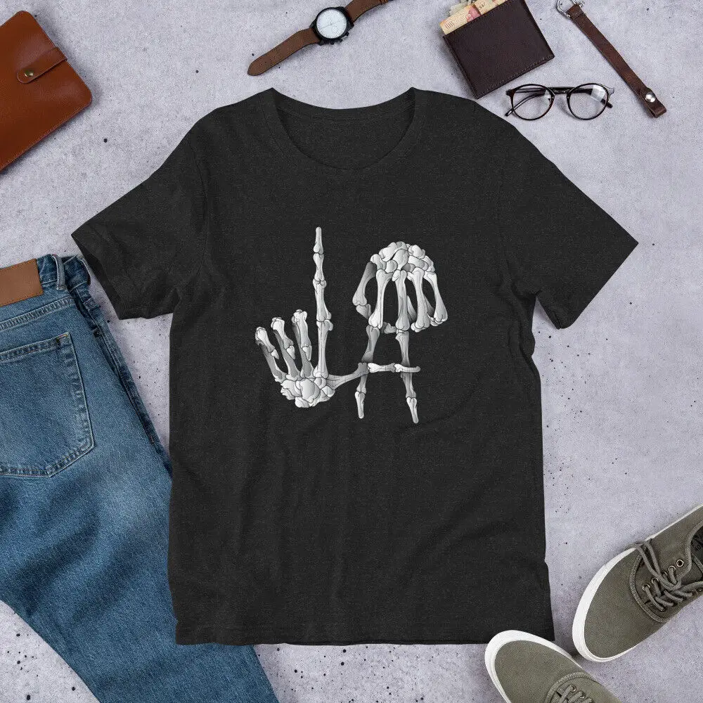 Men/Women Funny Skeleton Halloween Costume Los Angeles LA Hand Sign t-shirt