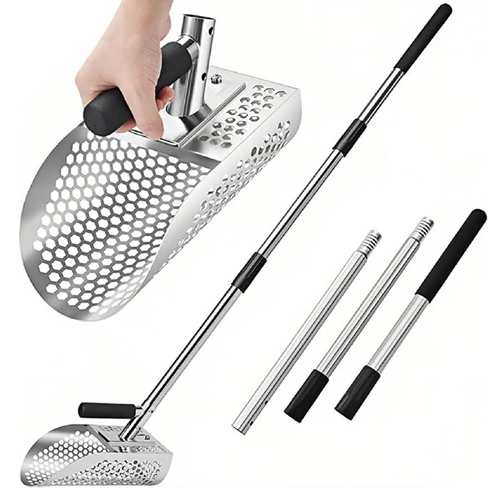 

2 In 1 Stainless Steel Sand Scoop Multi-Function Sand Sifter Shovel Wear Resist Beach Finds Rake for Underwater Backyard