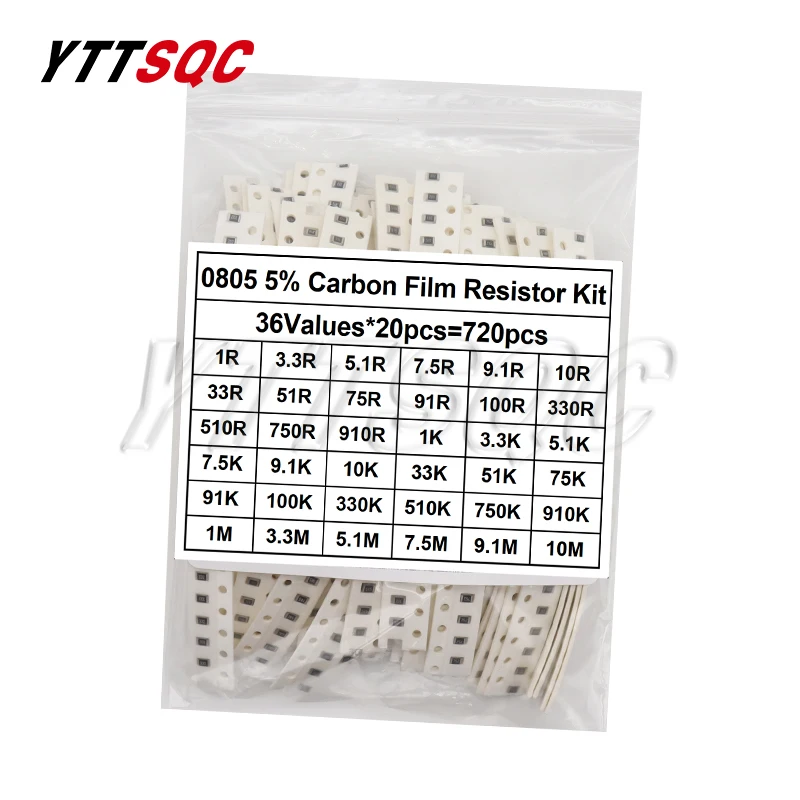 720pcs 5% 0603 0805 1206 SMD Chip Resistor Assorted Kit 1 ohm - 10M 36valuesX20pcs=720pcs Resistance Sample set