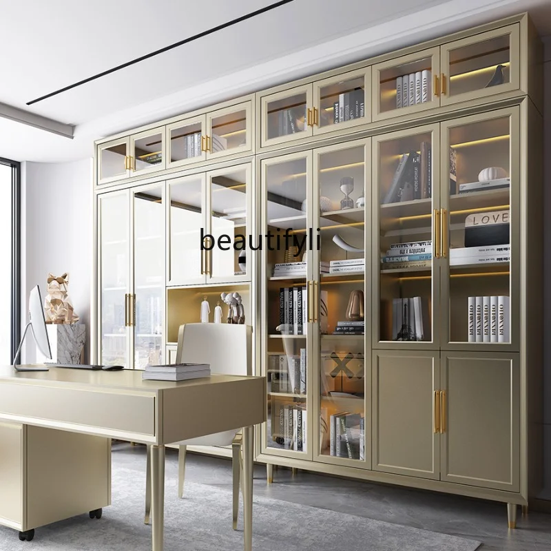 Light Luxury Bookcase Solid Wood Floor Bookshelf Combination Overall Bookcase Integrated Wall Bookcase Display Cabinet