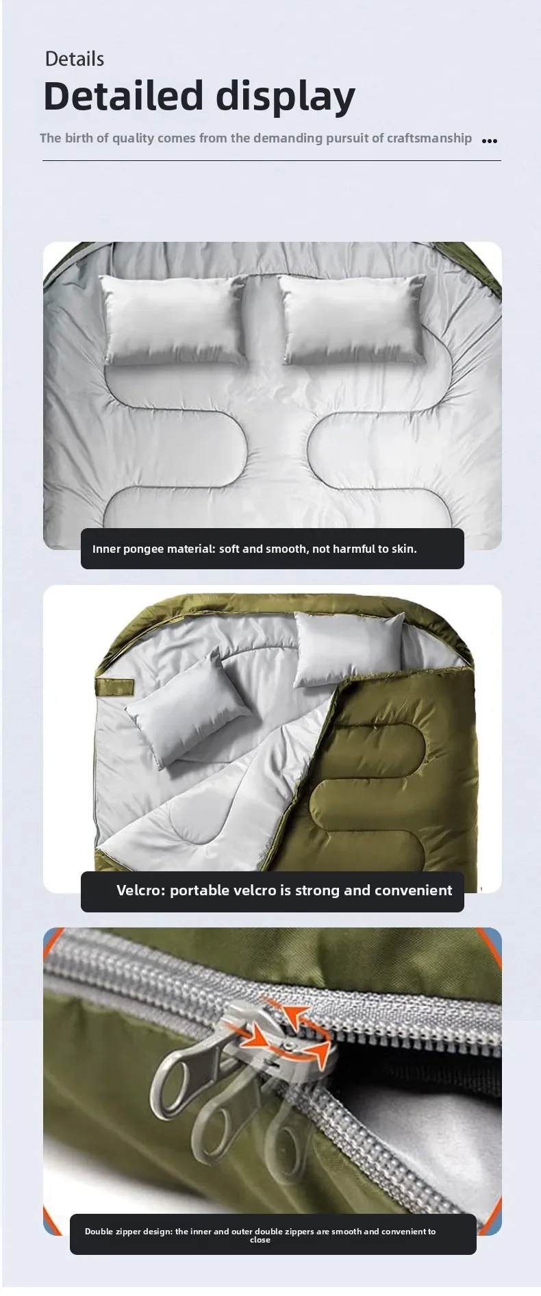 Dual-Use Detachable Outdoor Sleeping Bag for Adults Waterproof Cold-Proof Thickened Polyester Envelope Design for Autumn Winter