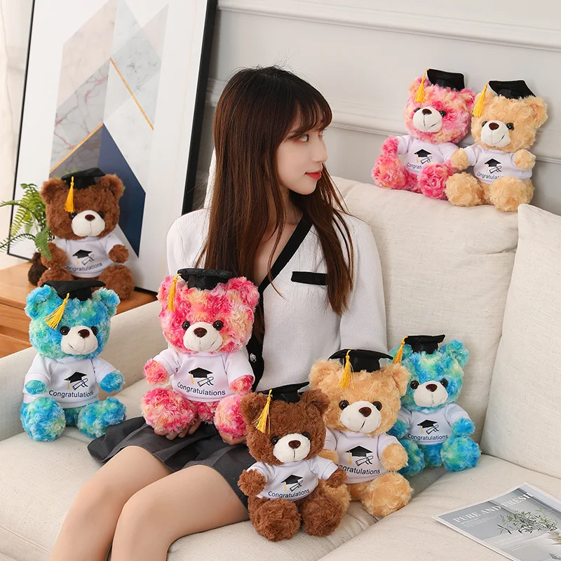 漫画タイダイ染めドクターベアぬいぐるみ かわいい女の子男の子卒業生ぬいぐるみ人形かわいいクマギフトぬいぐるみおもちゃ