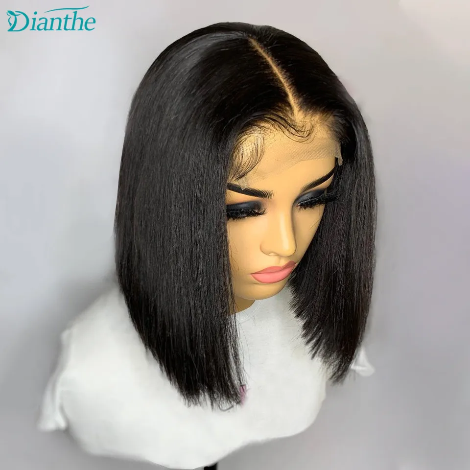 Parrucca diritta Bob parrucche frontali in pizzo parrucche brasiliane per capelli per donna capelli umani 4x 4 parrucca con chiusura in pizzo Pre pizzicato Dianthe