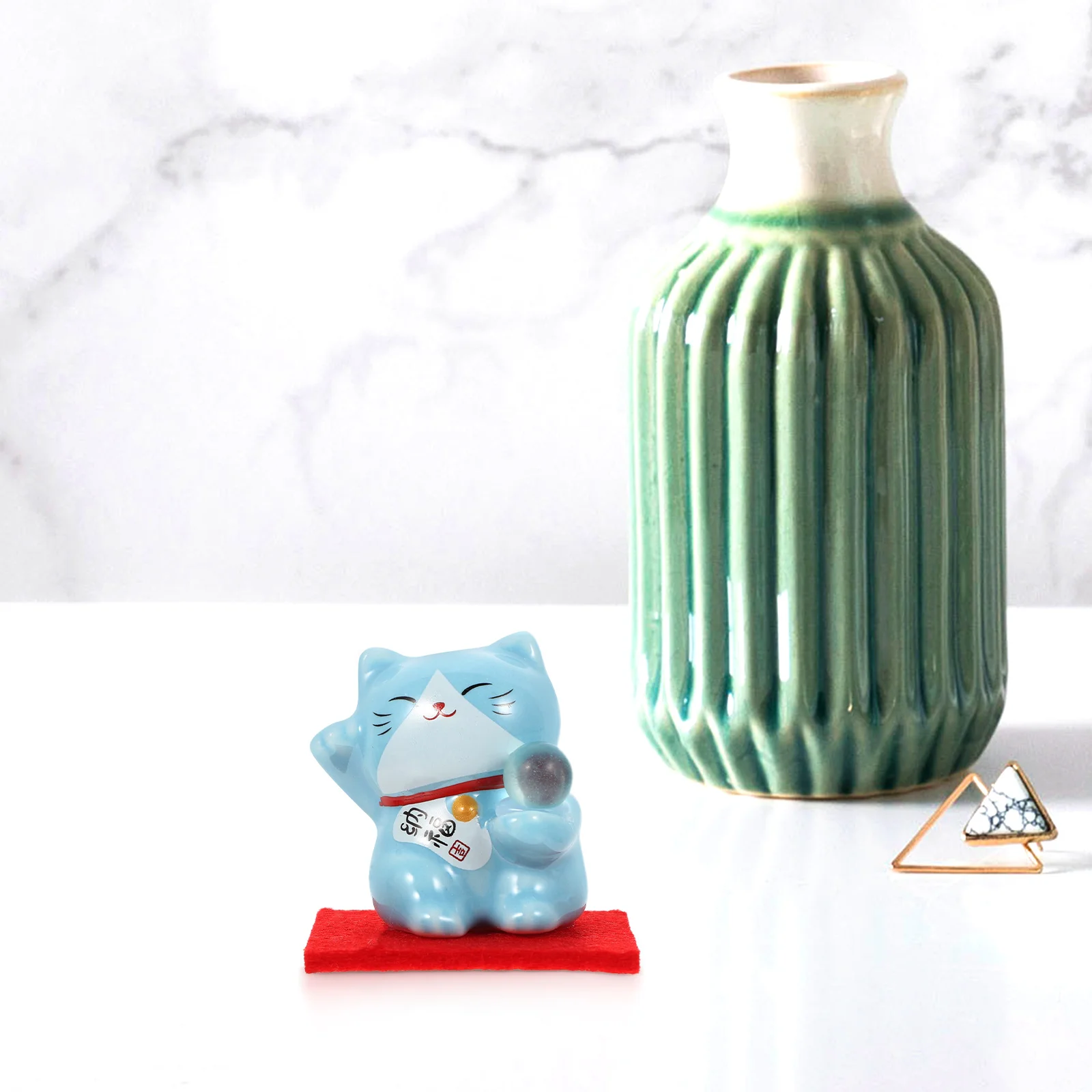 

2 Pcs Figurine Ceramic Statue Lucky nament Office Decoration Auspicious Desktop Decor Miniature Cat nament Exquisite
