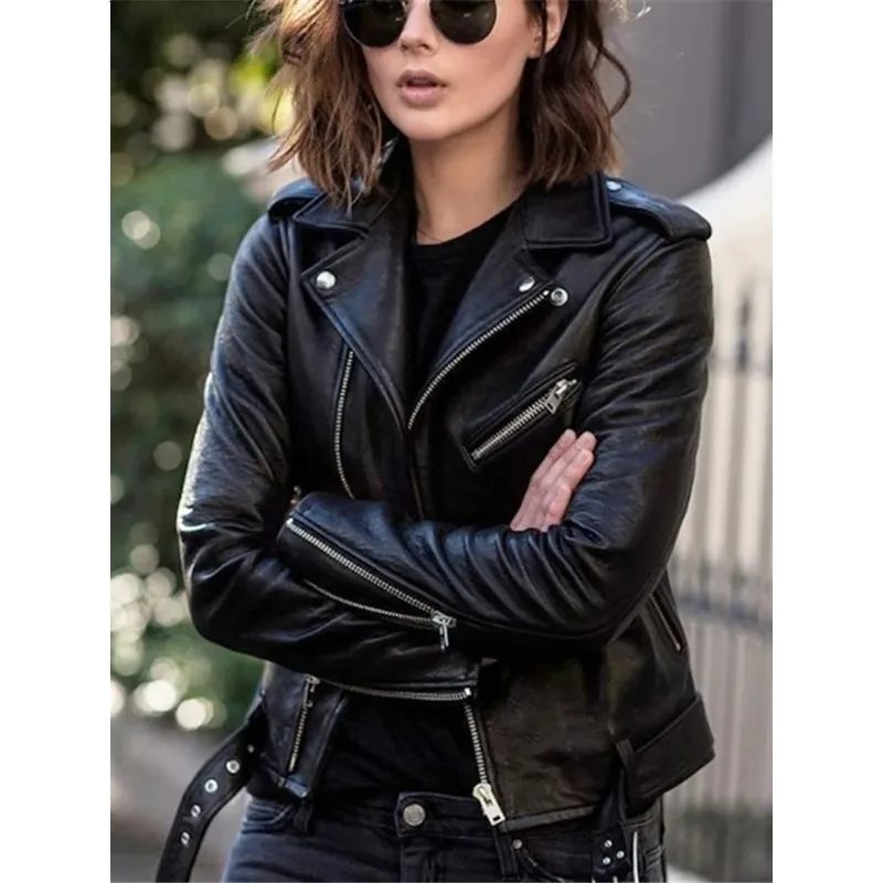 S 3XL New Autumn Spring Women Short Faux PU Jacket Slim Fashion Punk Outwear Motorcycle Leather Jacket Casual Coat