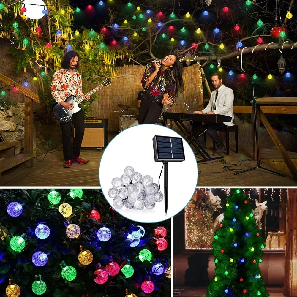 Solar Crystal Ball String Lights Outdoor Waterproof LED Fairy Lights 8 Modes for Garden Patio Yard Christmas Party Tree Decor
