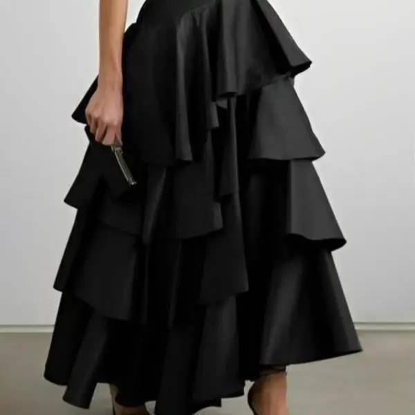 

Faionable Layered Skirt for Women Pure Color Hem Pleated Design Autumn Season Casual Sportswear Set with Seven Sve Top A...