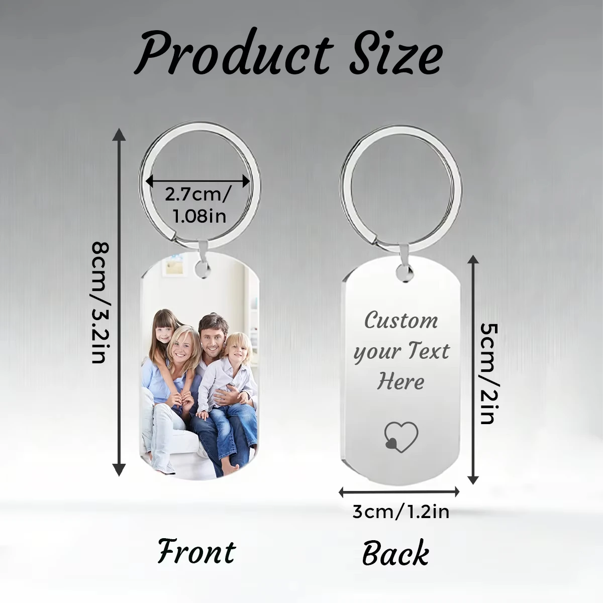 Custom Photo & Text Stainless Steel Keychain, Double Sided Engraved Personalized Keychains For Women Men