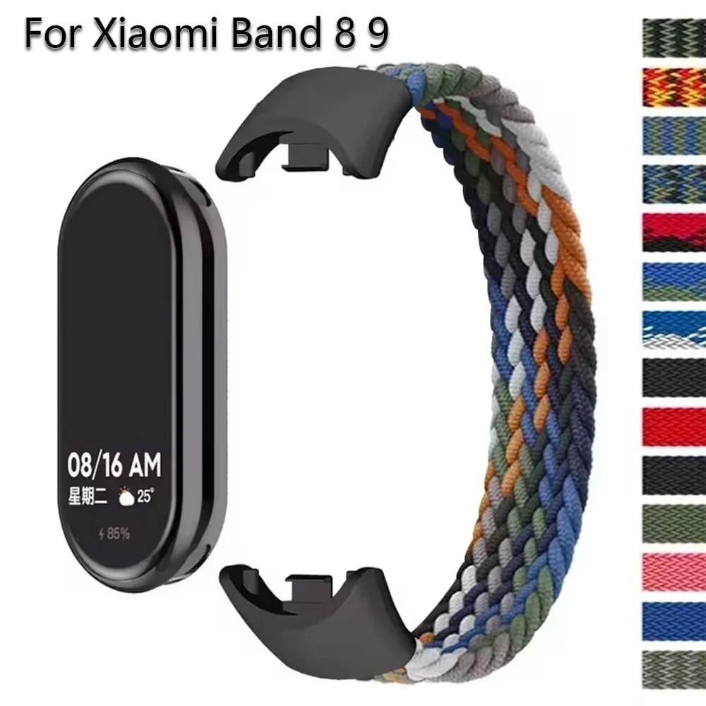 Braided Nylon Solo Loop for Xiaomi Band 9 8 Strap Replacement NFC Elastic Watchbands Correa Bracelet for Miband9 8 Accessories