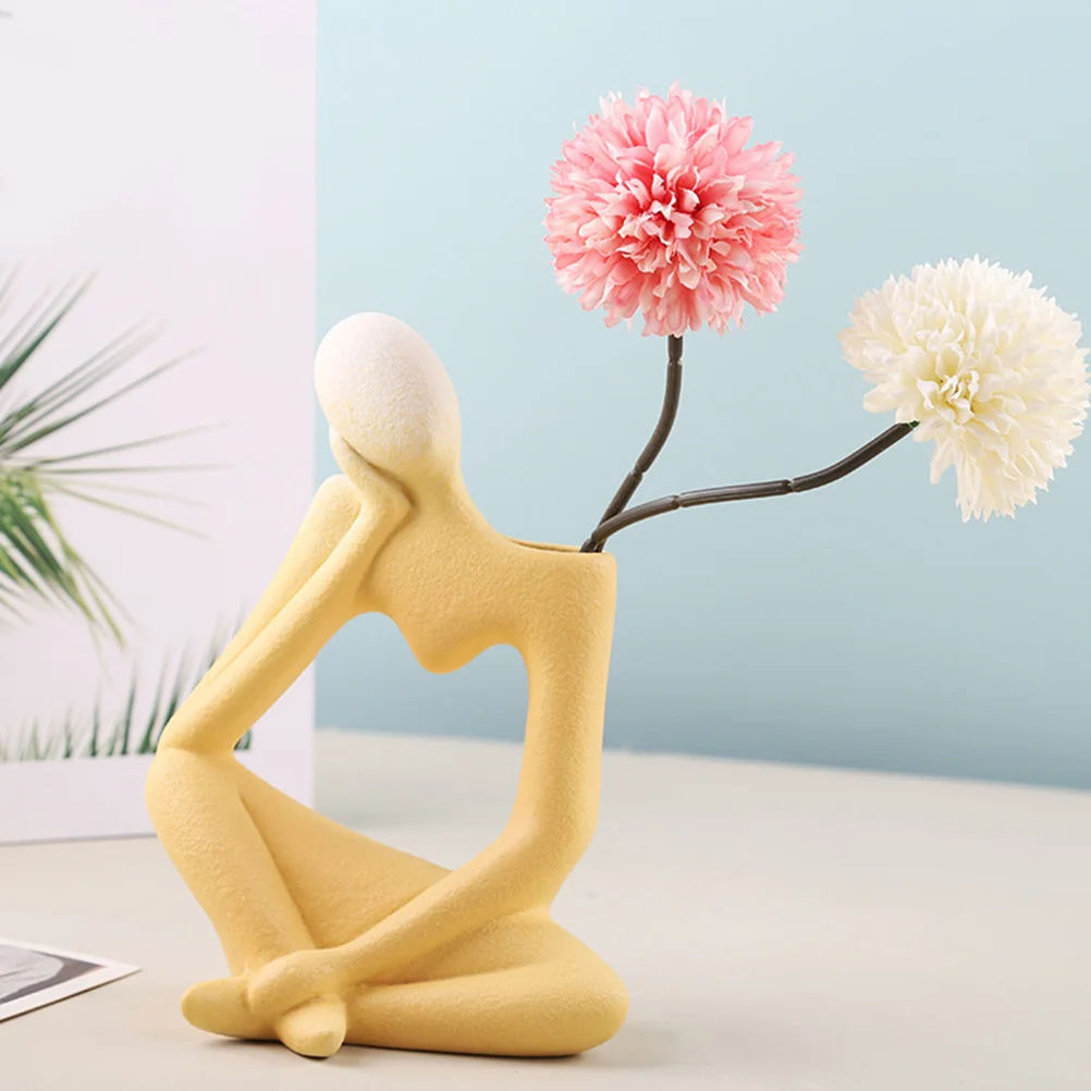 

Thinker Vase Ceramic Abstract Flower Pot Decorative Figurines Crafts for Living Room Office Desktop Home Decoration