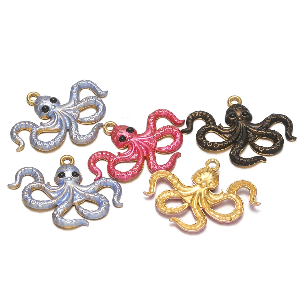 4 Stück Edelstahl-Emaille-Ozean-Oktopus-Anhänger für DIY-Bastelarbeiten, Schmuck, Halsketten, Anhänger, Accessoires, Armbänder, Ohrringe. – Detail 3