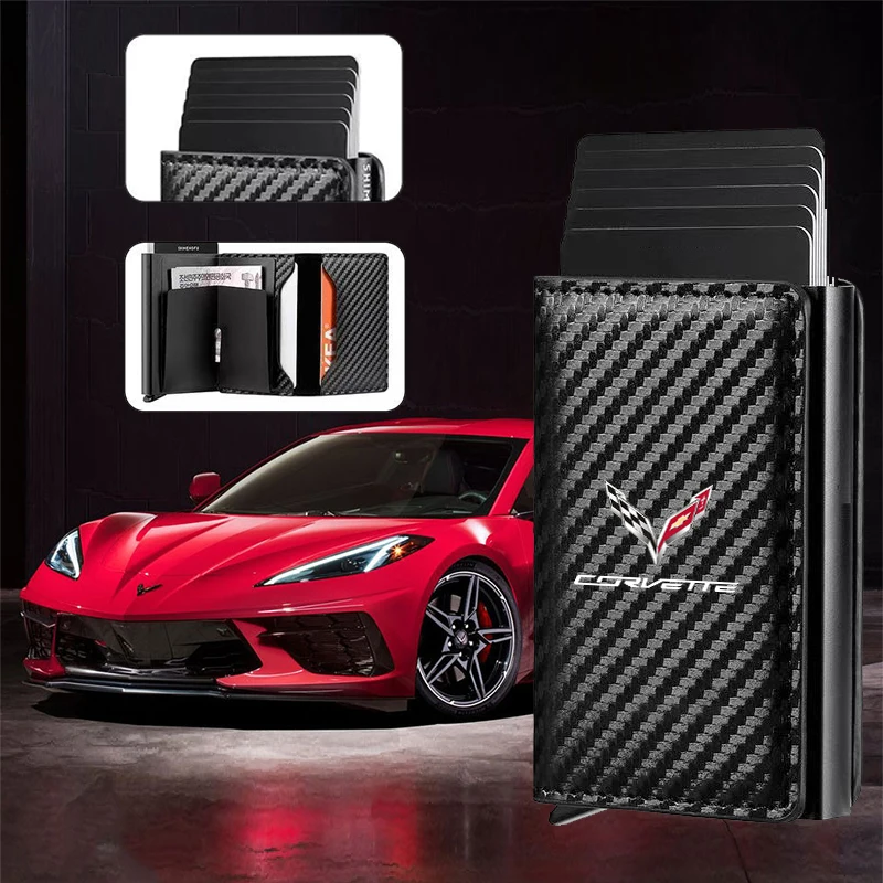 

Carbon Fiber Leather Money Bag Smart Wallet Automatic Metal Credit Card Holder for Corvette C1 C2 C3 C4 C5 C5 C6 C7 C6-R C8