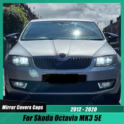 2Pcs Car Mirror Covers Caps Rear View Mirror Case Body Kit Tuning For Skoda Octavia MK3 5E 2012-2020 Gloss Black/Carbon Look ABS
