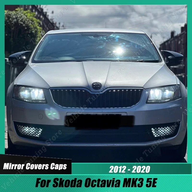 2 szt. Pokrowce na lusterko samochodowe z tyłu obudowa lustrzana zestaw nadwozia do Skoda Octavia MK3 5E 2012-2020 czarny błyszczący/karbonowy wygląd ABS