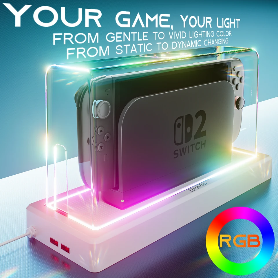 SwitchLight カバー・SDカード付き Switch 2用LEDカラーライトベース付きダストカバー、アクリル