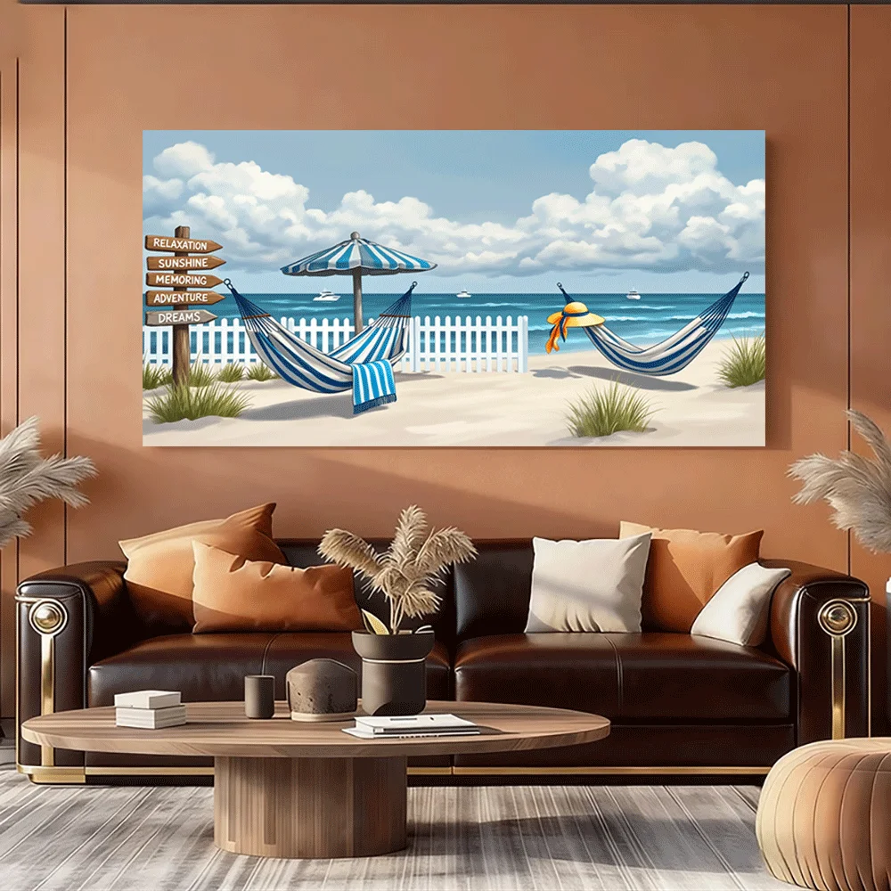 1pc frameless Canvas Painting 1PC-Canvas poster Unframed  Beach Hammock Relaxation Sunshine Adventure Dreams Ocean View Summer E