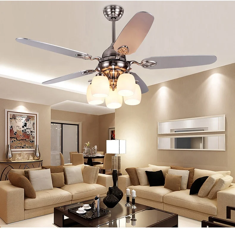 

220V AC China Asian 52 Inch Energy Saving Silver Wood Blades Traditional Chandelier E27 Lamp Holder Ceiling Fan with Light