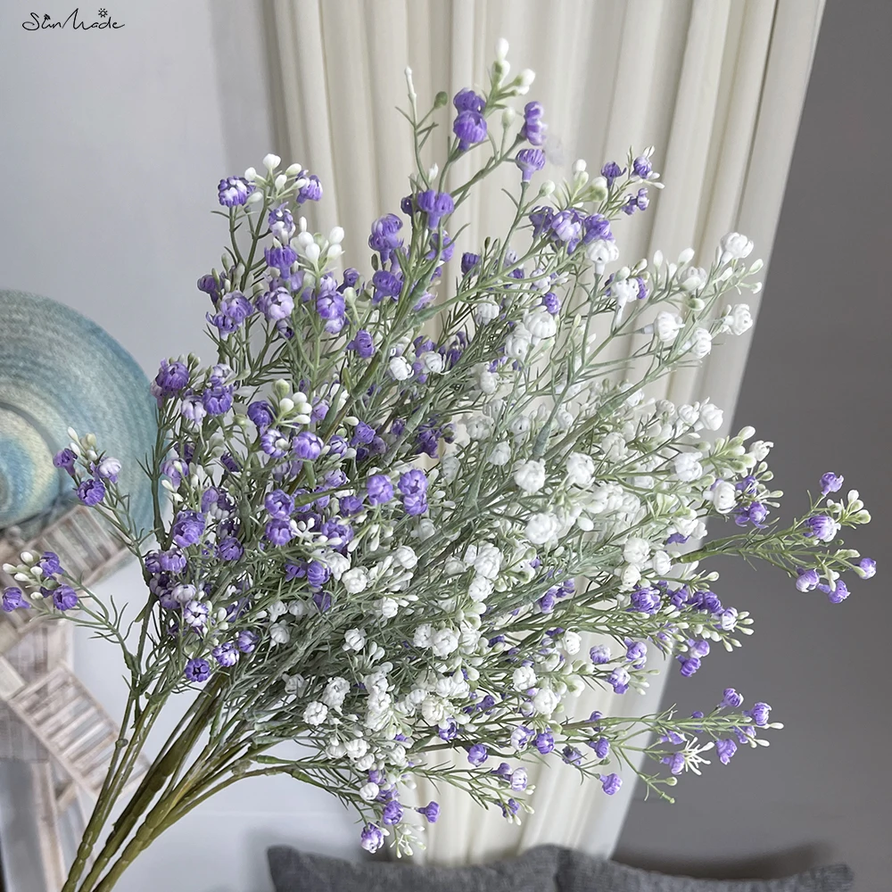 SunMade 3-Fork Babysbreath Branch Plastic Artificial Flowers Home Wedding Decoration Hotel Decor Flores Artificales Purple Flore