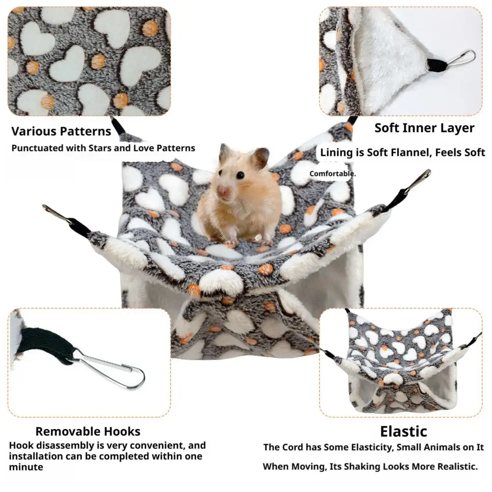 Doppellagige Kleintier-Hängematte, Weiches Flanell-Hängebett für Hamster, Meerschweinchen, Zuckerschweinchen, Haustierbedarf – Detail 16