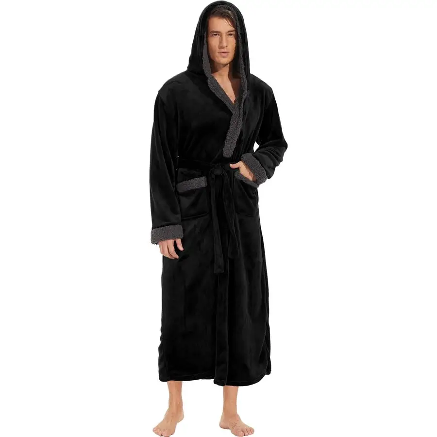 

Robe with Hood, Big and Tall Warm Soft Plush Robes for Men, Mens Bathrobe with Pockets for Spa Bath Shower