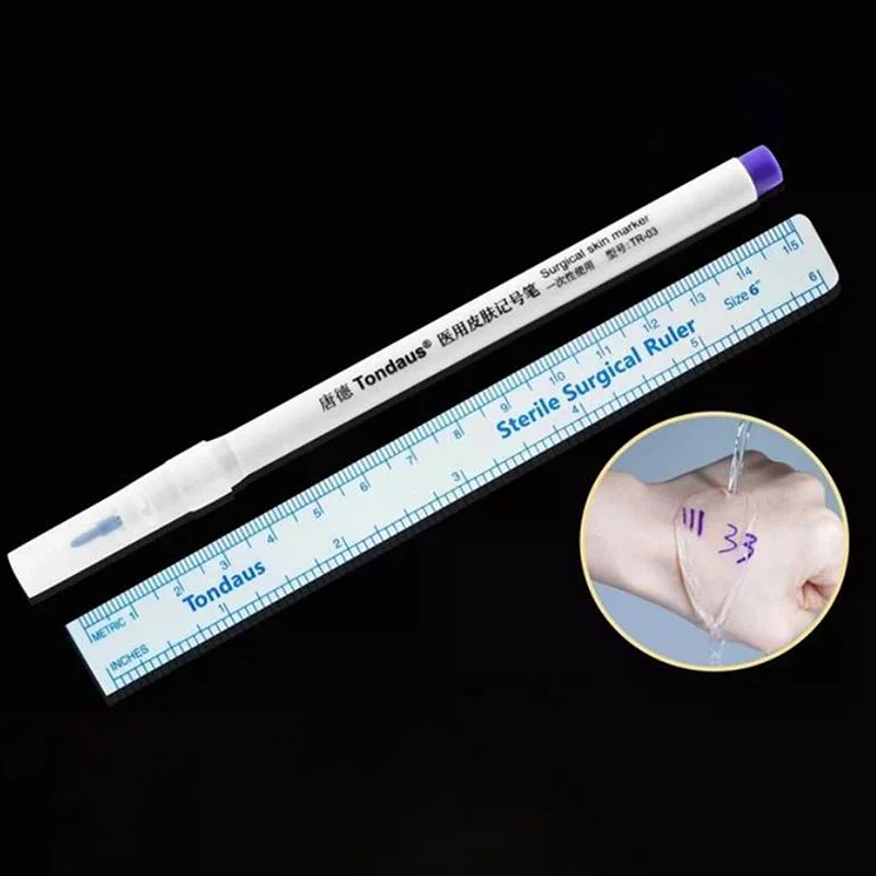 

1pcs Eyebrow Tattoo Skin Marker Pen With Ruler Permanent Makeup White Medical Sterile Surgical Microblading Supplies