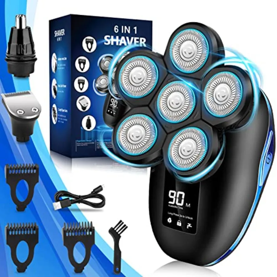 

Head Shaver for Bald Men 6-in-1 Electric Shaver for Bald Head 6D Wet/Dry Waterproof Mens Electric Razor Head Shavers Mens Groom