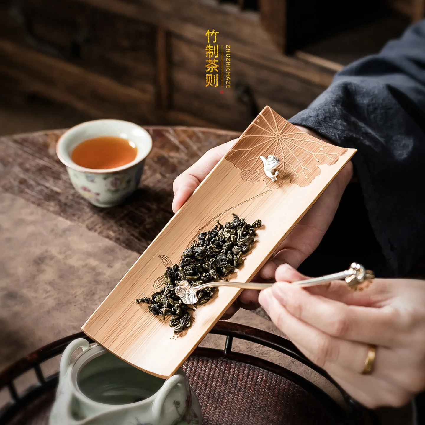 

Bamboo Tea Scoop Silver Tea Scoop Carved Lotus Leaf Lotus Natural Bamboo Tea Spoon