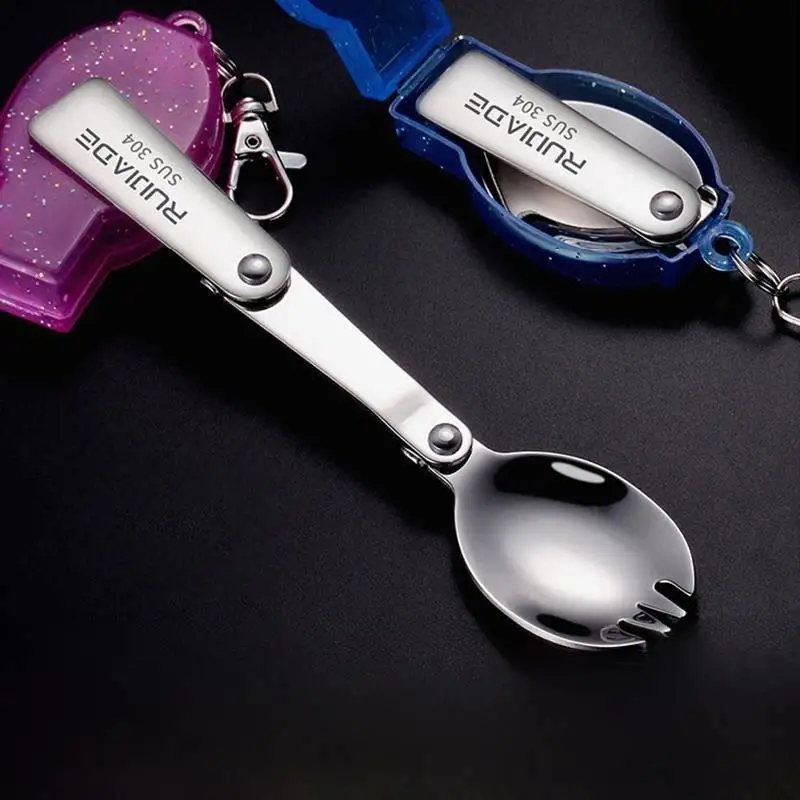 

Portable Travel 304 Stainless Steel Retractable Spoon Fork Combination Compact Foldable Soup Spoon Lightweight Dining Utensils