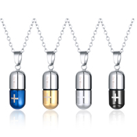 Stainless Steel Jewelry Cross Capsule Medicine  Pills Pendant Cremation Urn Necklace for Ashes Bottle Pendant for Ash Jewelry