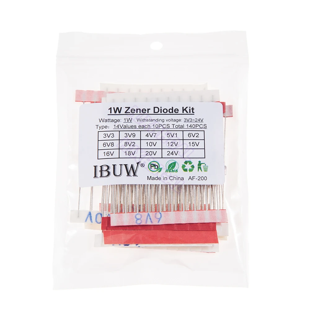 14values*10pcs=140pcs 1W Zener diode kit DO-41 3.3V-30V Component diy kit