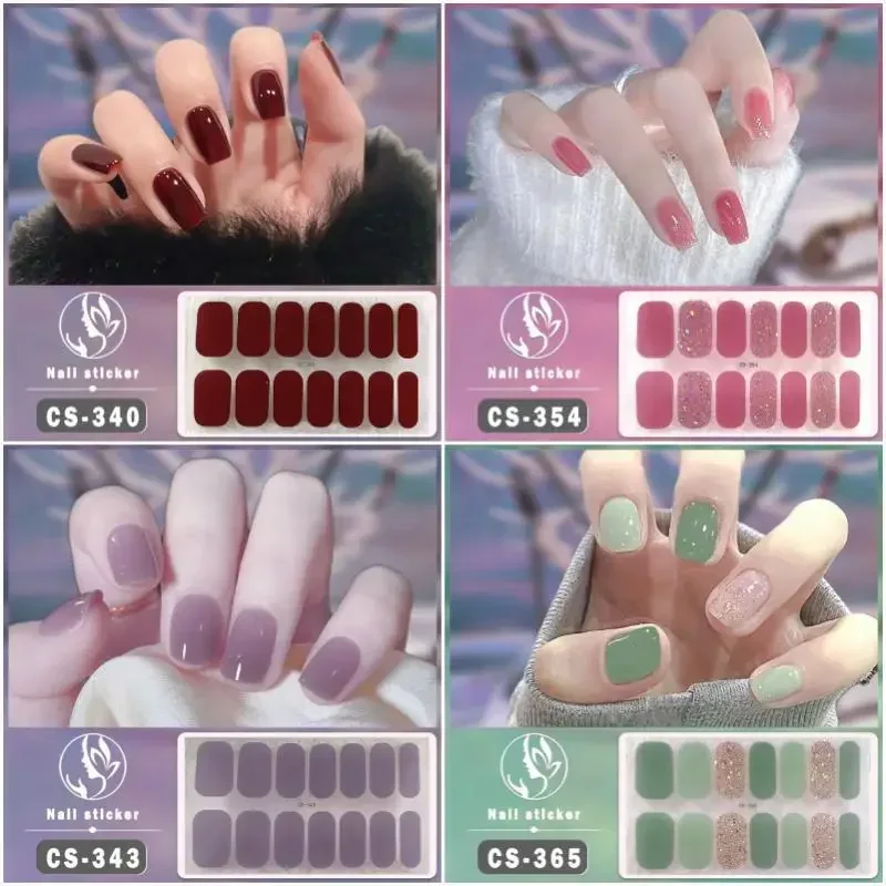 Effen Kleur Jump Color Gradiënt 3d Nail Sticker Bak Gratis Gel Nail Enhancement Sticker Waterdichte Duurzame Nail Full Sticker