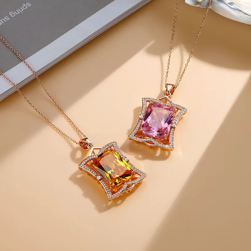 

ML-HR Moissanite Style Paparacha Colour Pendant Large Nude Stone Pendant Imitation Yellow Diamonds Pink Diamonds