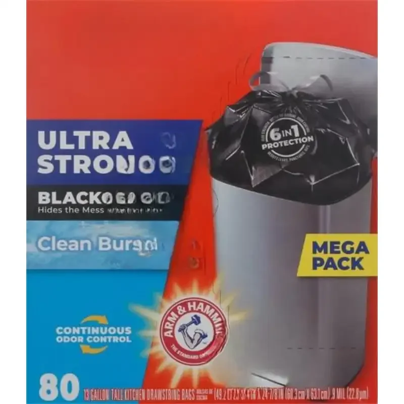 Ultra Strong Tall Kitchen Trash Bags, Blackout, Clean Burst, 13 Gallon, 80 Count