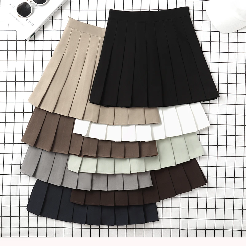 Brown Skirt Ladies 2022 Summer Clothes Women\'s High Waist Harajuku Korean Style Black Mini Pleated Skirt For School Girl Uniform