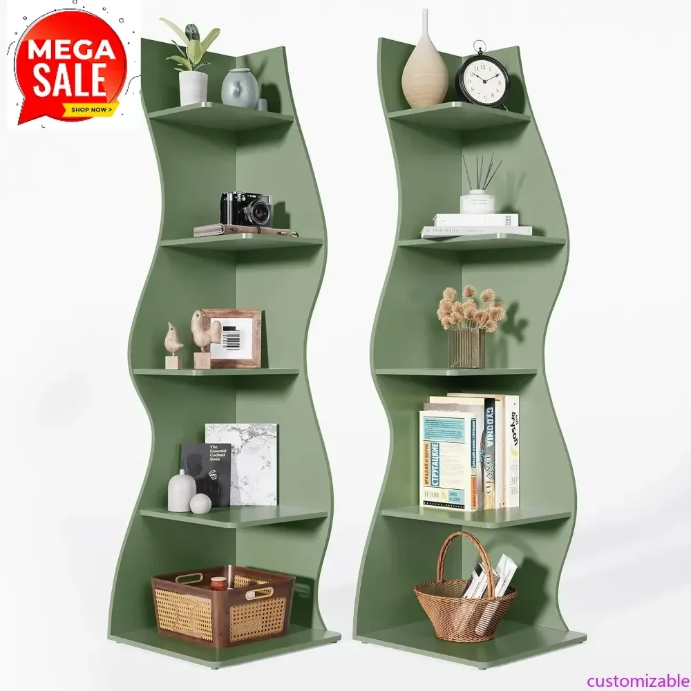 Hot-sellingModern 5-Tier Corner Wall Shelf - Compact Bookcase Storage for Living Room and Small Spaces