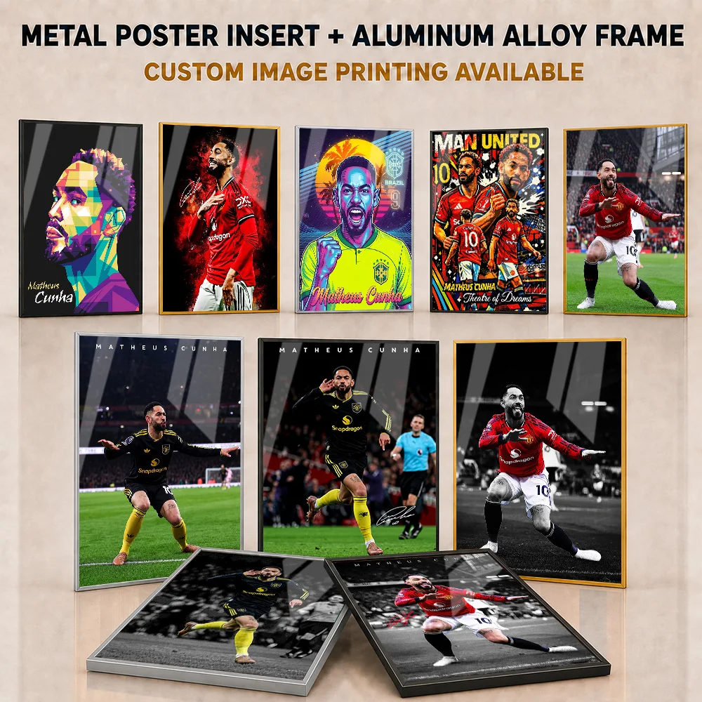 Matheus Cunha Framed Aluminum Metal Poster Customized Bold Football Champion Portrait Wall Art For Home Gym And Supporter Gift