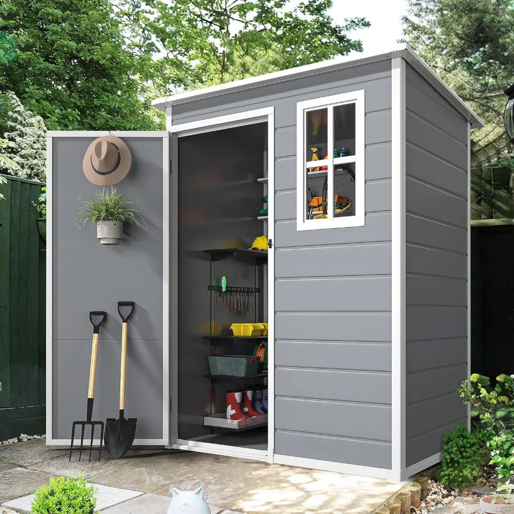 

5x3ft Resin Outdoor Storage Shed with Floor,Waterproof Lockable Storage Shed with Window,Plastic Outside Tool Storage for Garden