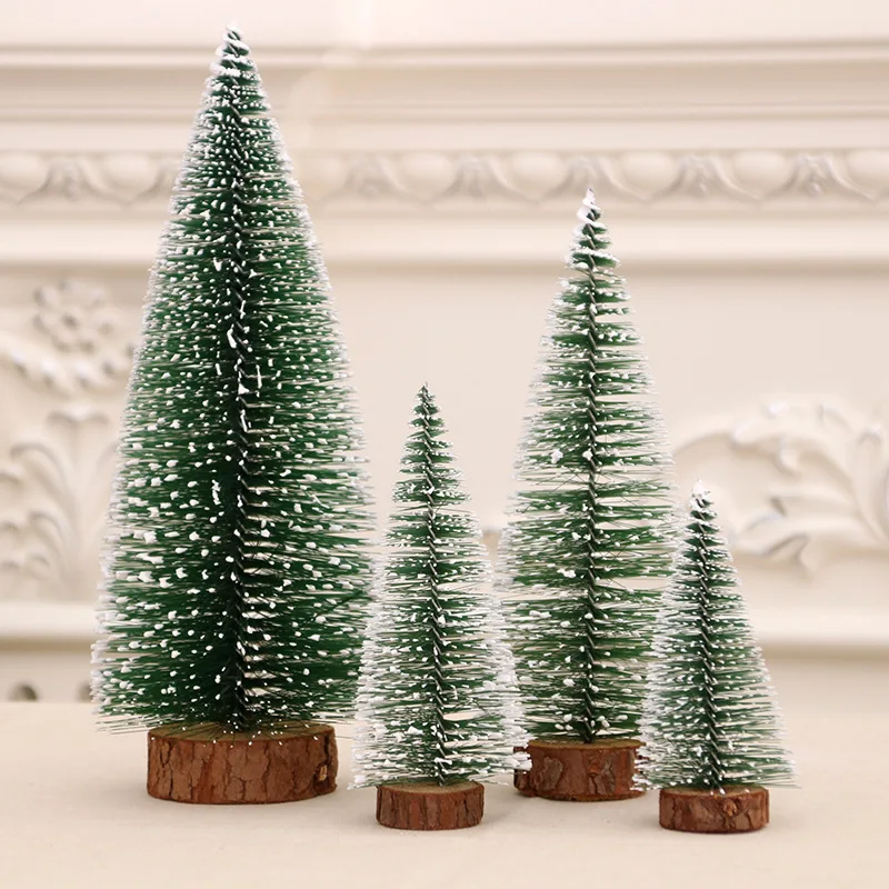 

Artificial mini Christmas tree with wooden base Christmas decoration Christmas party family table craft