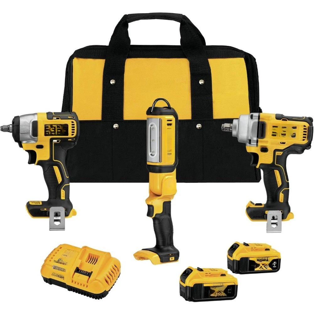 Impact Wrench Combo Kit, 1/2-Inch & 3/8-Inch with LED Handheld Area Light, 3-Tool, Tool Bag