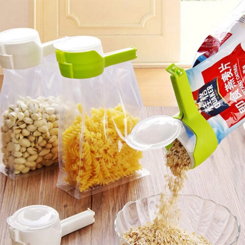 Multi-functional Snack Sealing Clip Food Moisture-proof Fresh-keeping Plastic Clamp Food Pour Nozzle with Cover Kitchen Tool