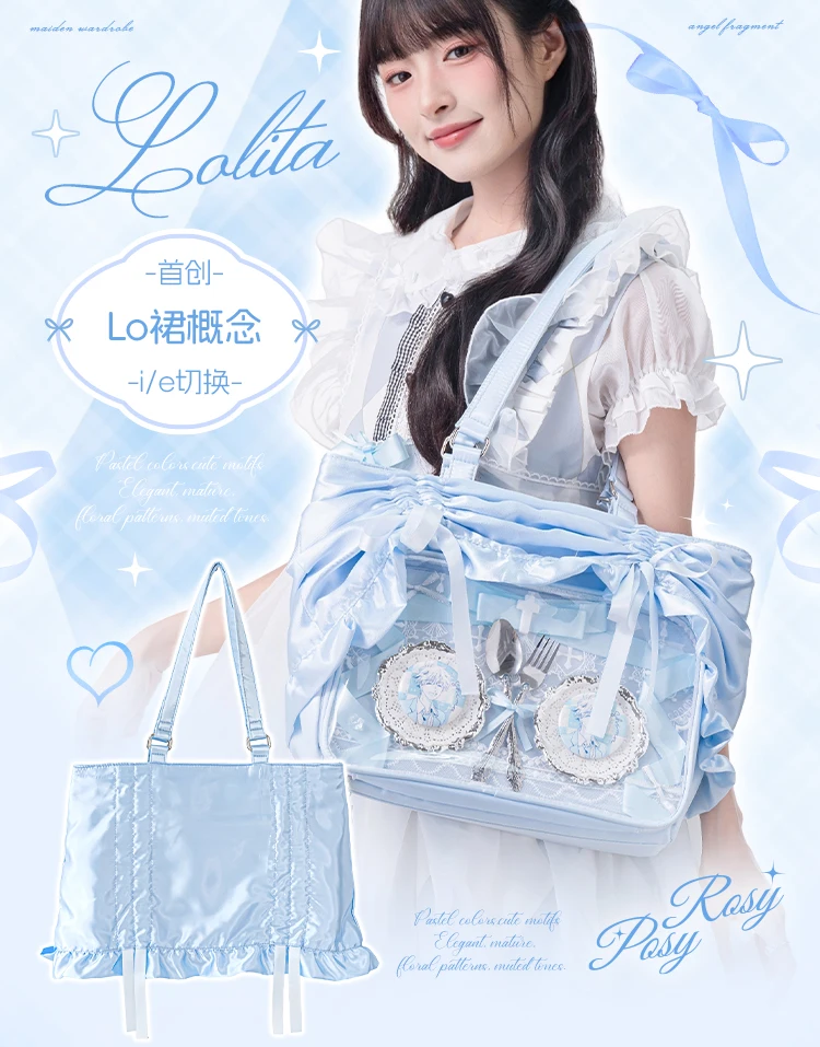 New 2025 Original Student Girls Pleated Satin Ruffled Shoulder Bag Japanese Style Large Capacity Ita Bag Women's Tote Handbags