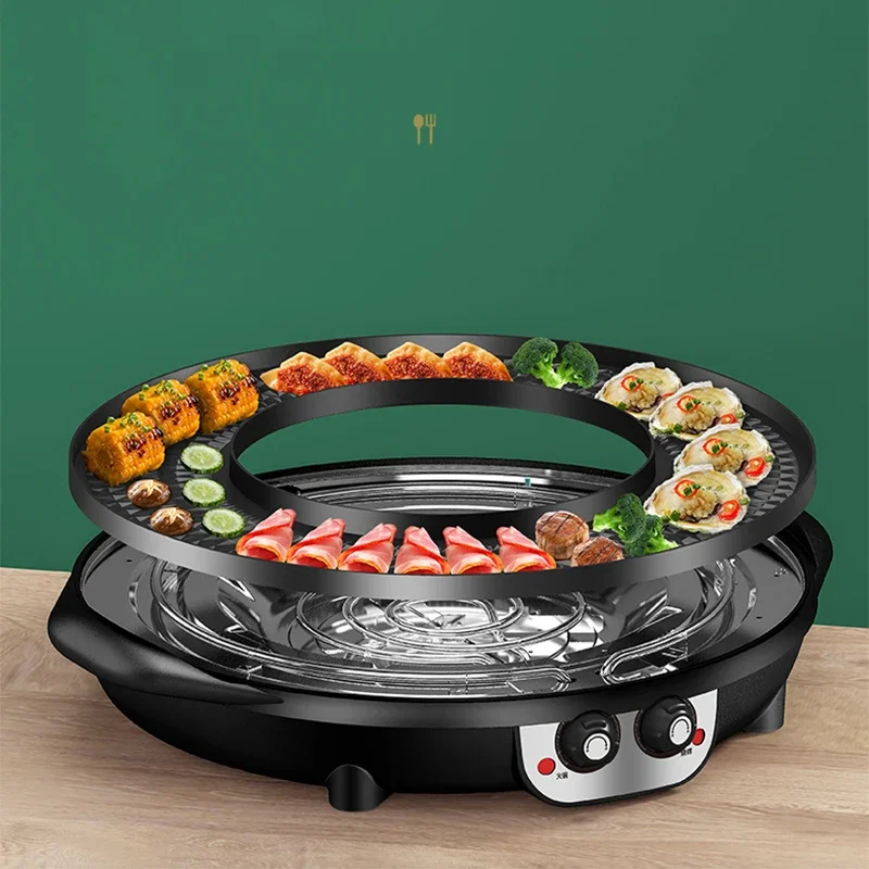 3 in 1 Electric Hot Pot BBQ Grill 2300W Multifunction Portable Home Non-Stick Split Pot Smokeless Skillet Barbecue Pan