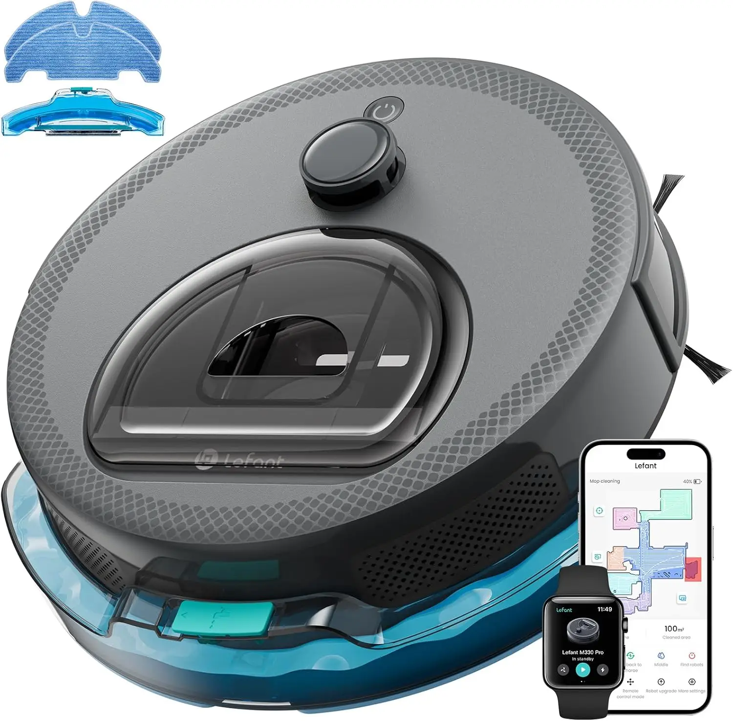 

Robot Vacuum and Mop, Upgraded LiDAR Navigation, 450ml Visible Dustbin, Strong Suction, Multi-Floor Mapping, Self-Charge, WiFi/A