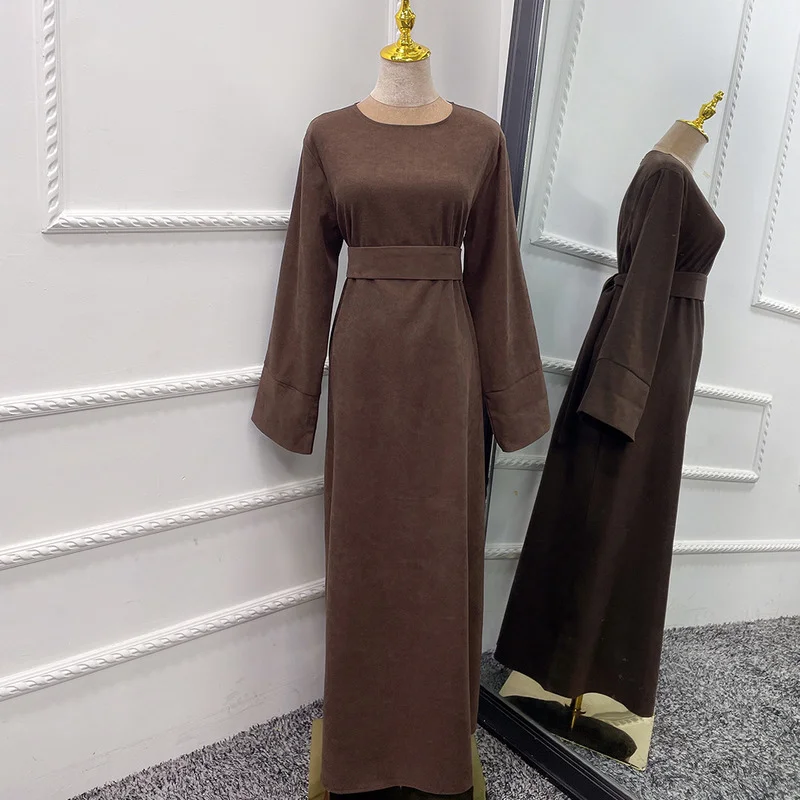 

Woman Spring Autumn Solid Color Tunic Dress Ladies Personality Fashion Belt Commuter Holiday Casual Comfortable Long Dress