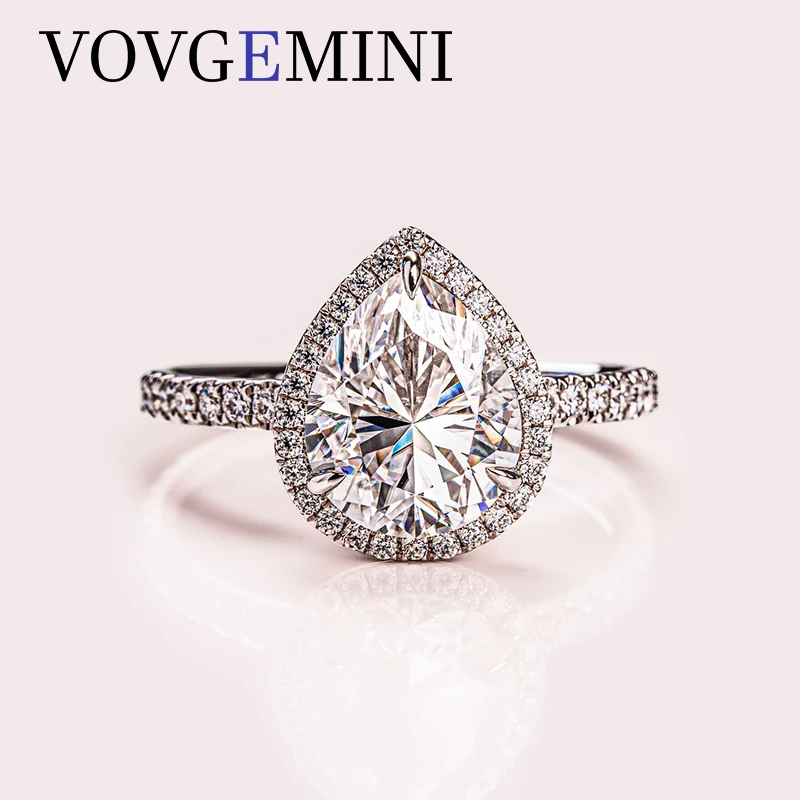 

VOVGEMINI White Moissanite Wedding Rings High Quality 3carat Pear Cut Vvs Gem 18k Pure Gold Ring For Women Luxury Christmas