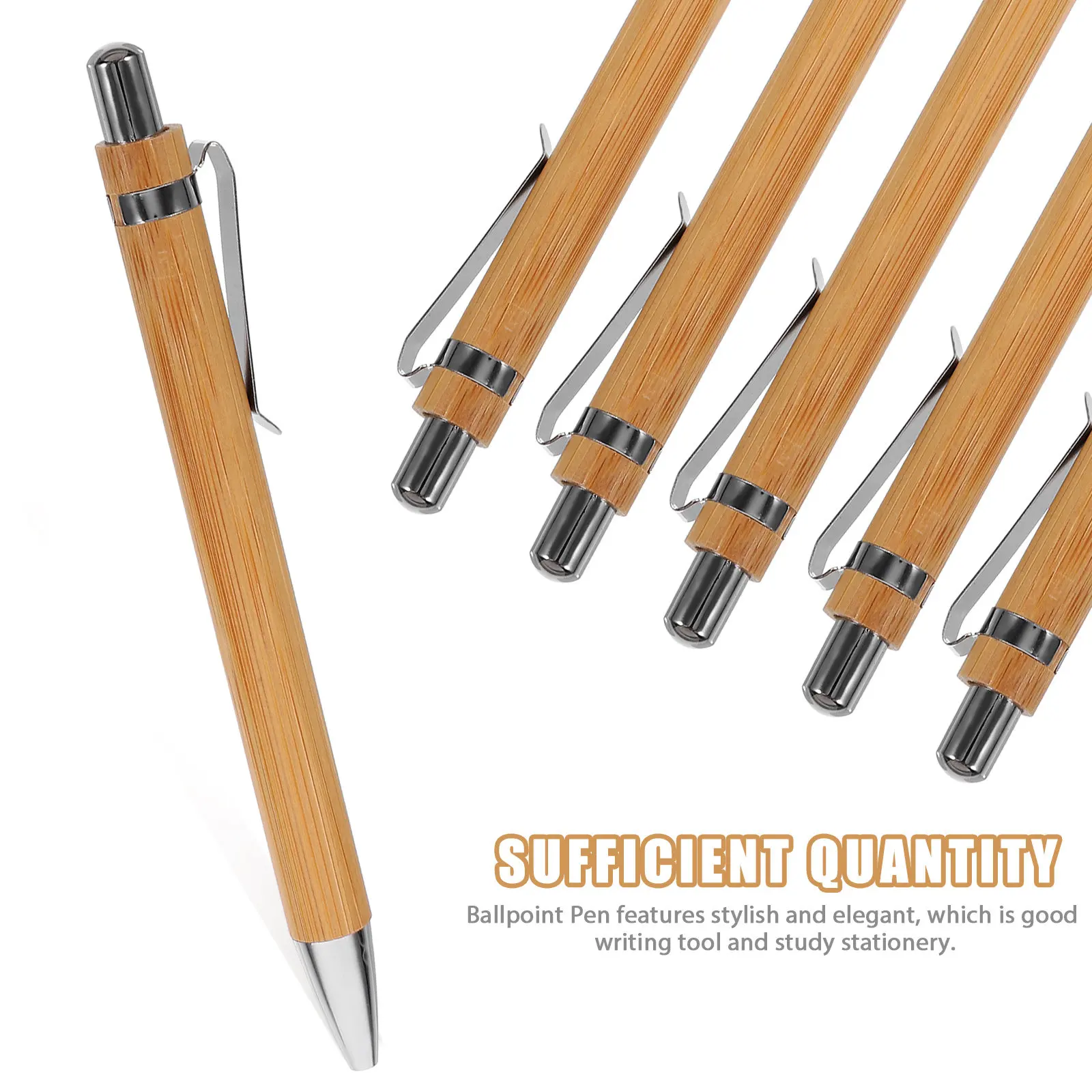 5Pcs Bamboo Retractable Ballpoint Pens Creative Business Office Writing Smooth Ergonomic Fine Point Stationery Supplies