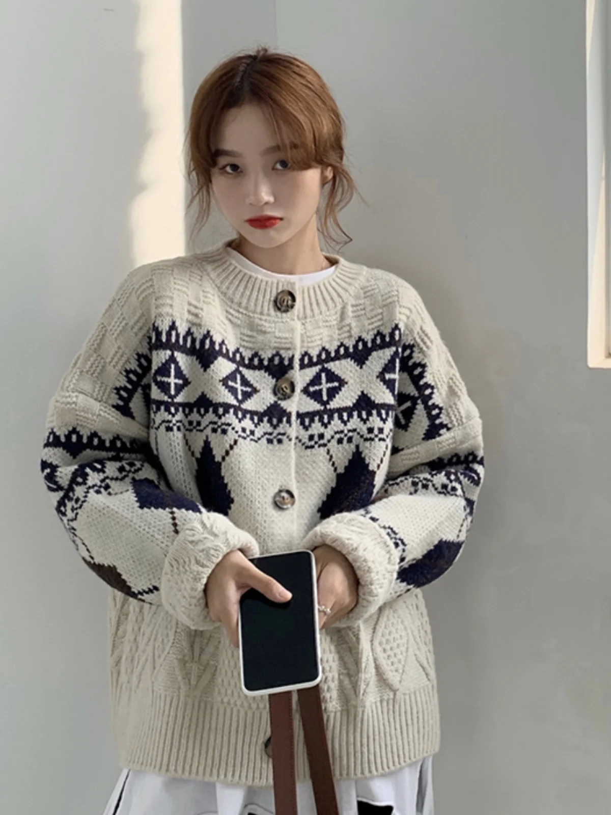 

Вязаный длинный свитер в стиле ретро, женский свободный крой, утягивающий открытый кардиган, весна-осень, новый дизайн, корейский Sle