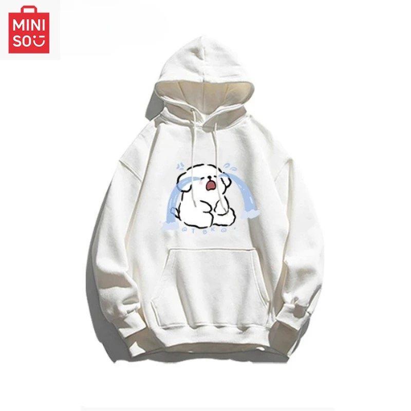 

MINISO co-branded Maltese printed hoodie with hood loose cartoonish multi-functional casual and cute girl