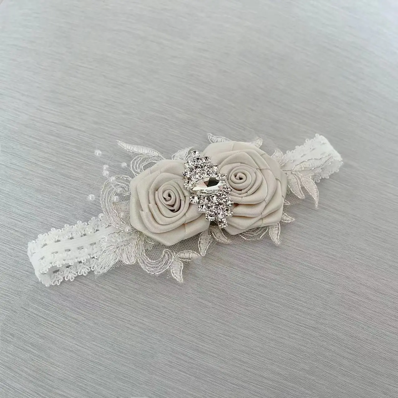 Diadema de bautismo de comunión de marfil blanco, diadema de niña de flores