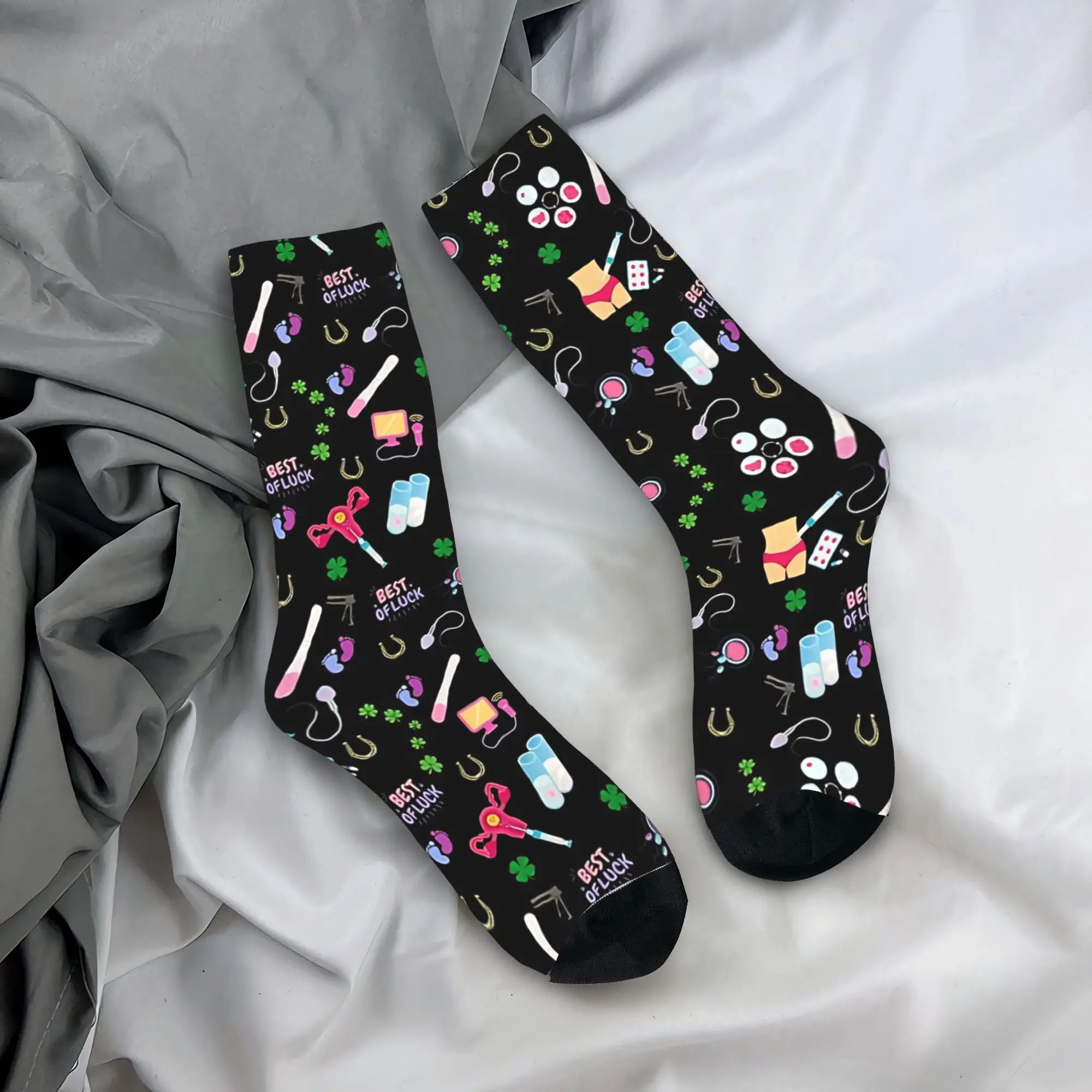 IUI Fertility Treatment Pattern Black  Socks Sperm Non-Slip Stockings Men Comfortable Running Socks Autumn Gothic Graphic Socks